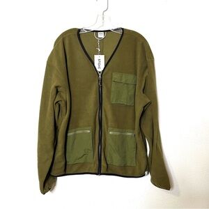 Stoic Men's Olive Lightweight Jacket Banjo Fleece cardigan sz L green black